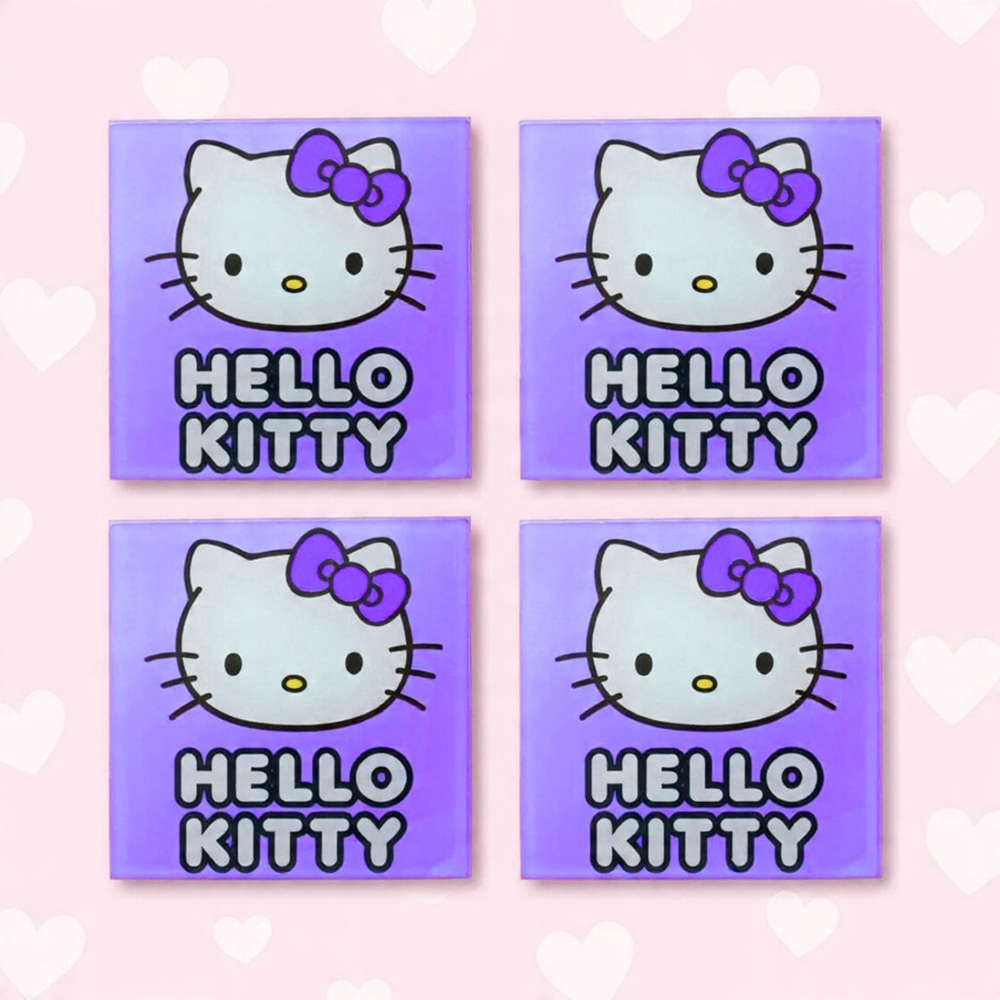 Hello Kitty Inspired Resin Coaster Set – Purple – Set of 4